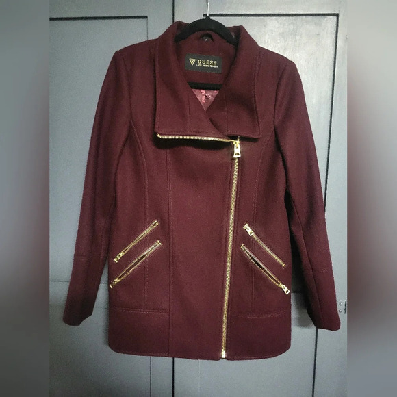 Guess - Wool Coat - NWOT - Size M, Wine Color - Picture 1 of 9
